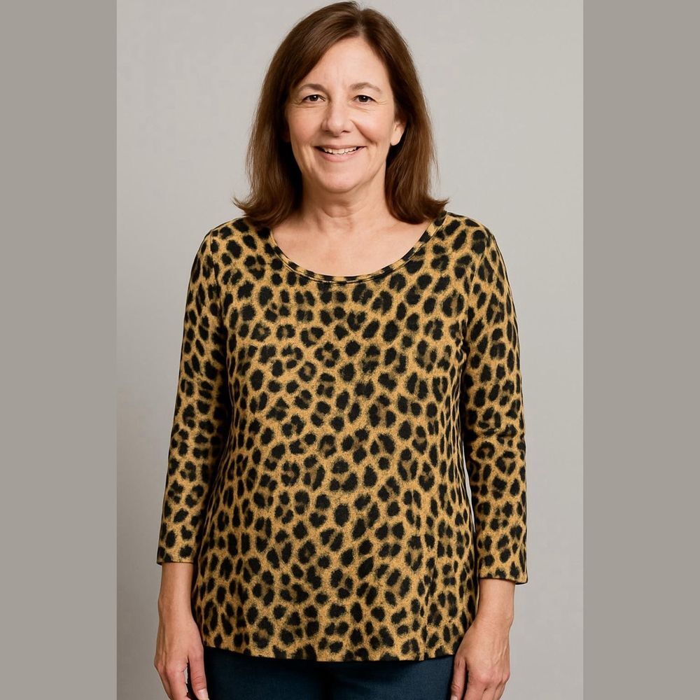 JM Collection Top XXL Brown Leopard Print 3/4 Sleeve